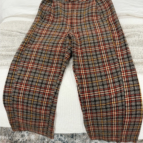 Free People Shape Up Plaid Trousers Size 10 Brown High Rise Retro Preppy - Picture 2 of 6